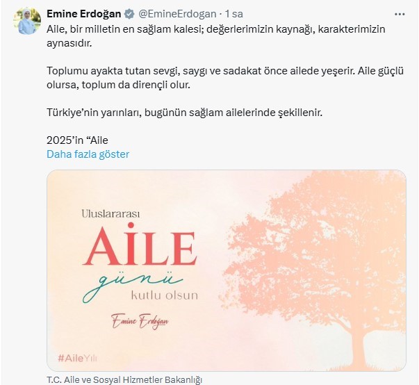 Cumhurbaşkanı Recep Tayyip Erdoğan’ın eşi Emine Erdoğan, Uluslararası Aile Günü