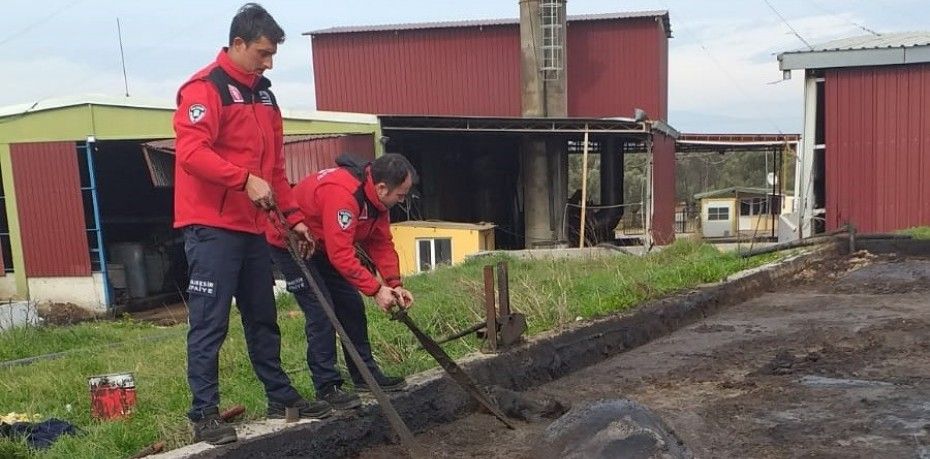 PRİNA HAVUZUNA DÜŞEN İNEK KURTARILDI