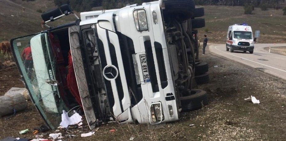 KARS’TA BÜYÜKBAŞ HAYVAN TAŞIYAN TIR KAZA YAPTI