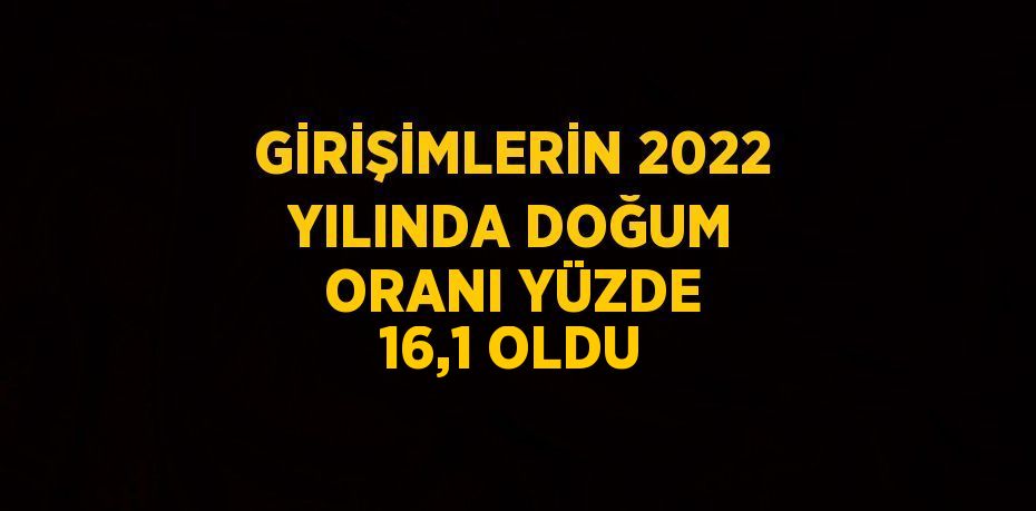 GİRİŞİMLERİN 2022 YILINDA DOĞUM ORANI YÜZDE 16,1 OLDU