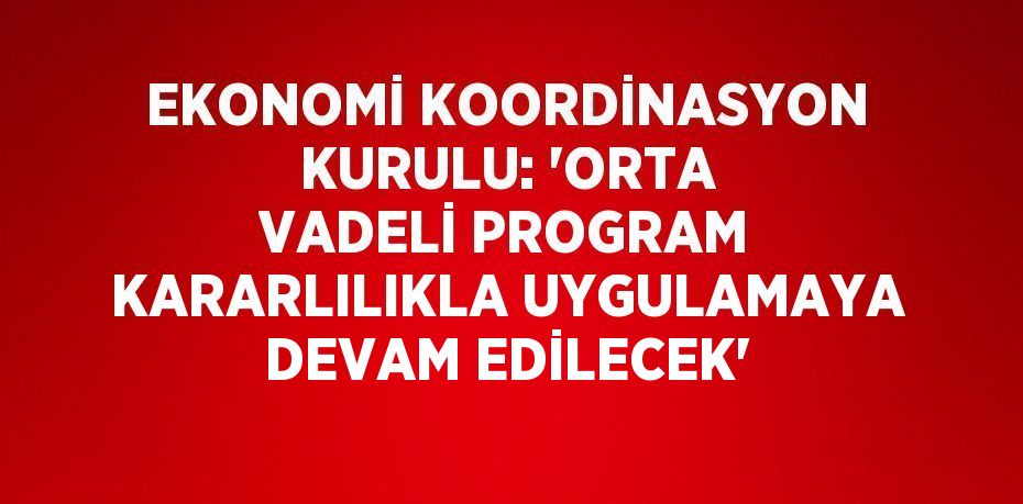 EKONOMİ KOORDİNASYON KURULU: ‘ORTA VADELİ PROGRAM KARARLILIKLA UYGULAMAYA DEVAM EDİLECEK’