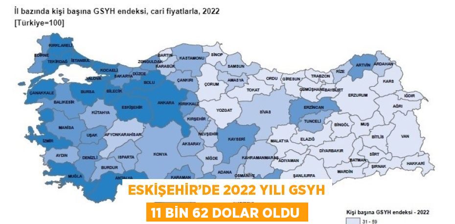 ESKİŞEHİR’DE 2022 YILI GSYH 11 BİN 62 DOLAR OLDU