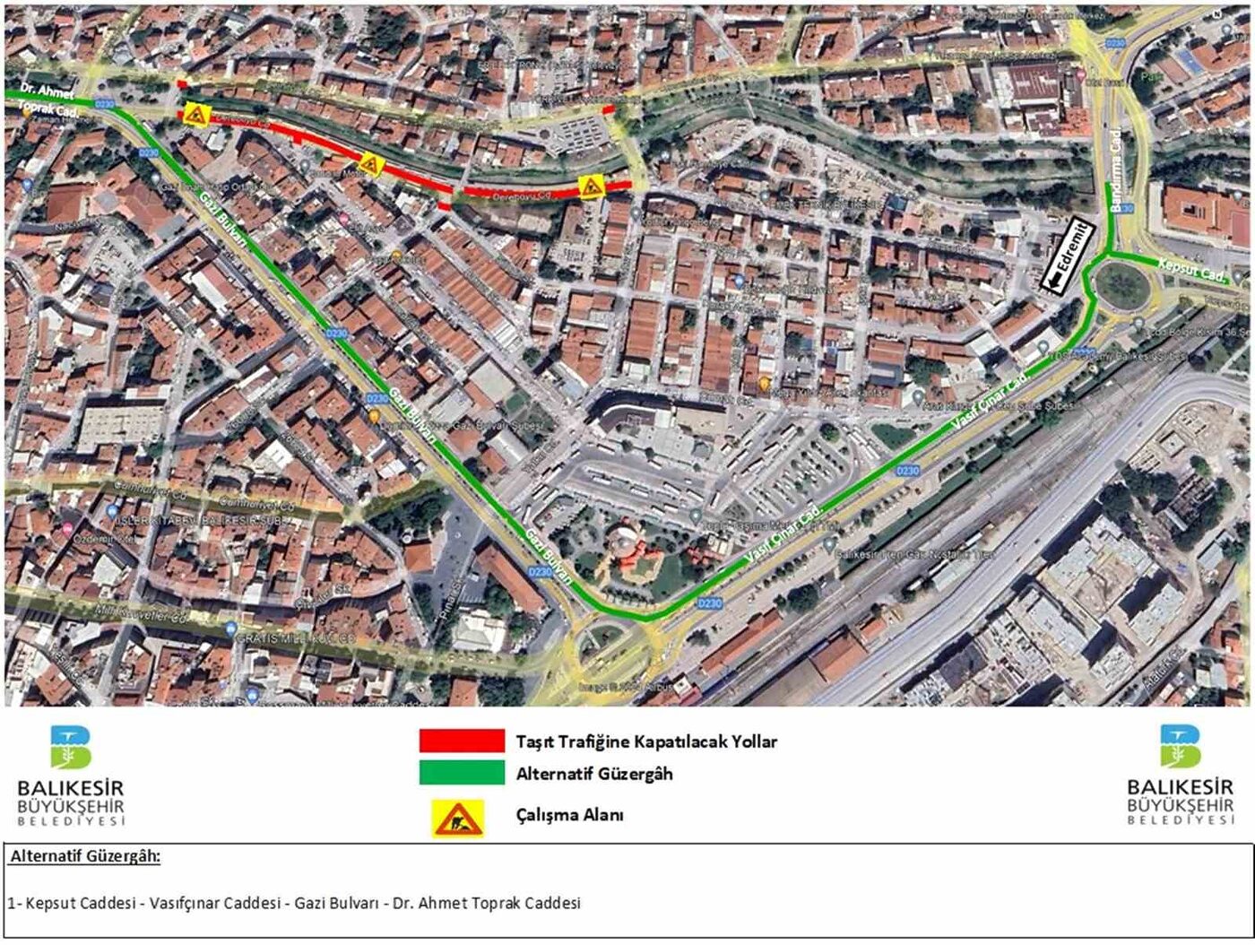 Balıkesir’de Dereboyu Caddesi taşıt trafiğine kapatılıyor