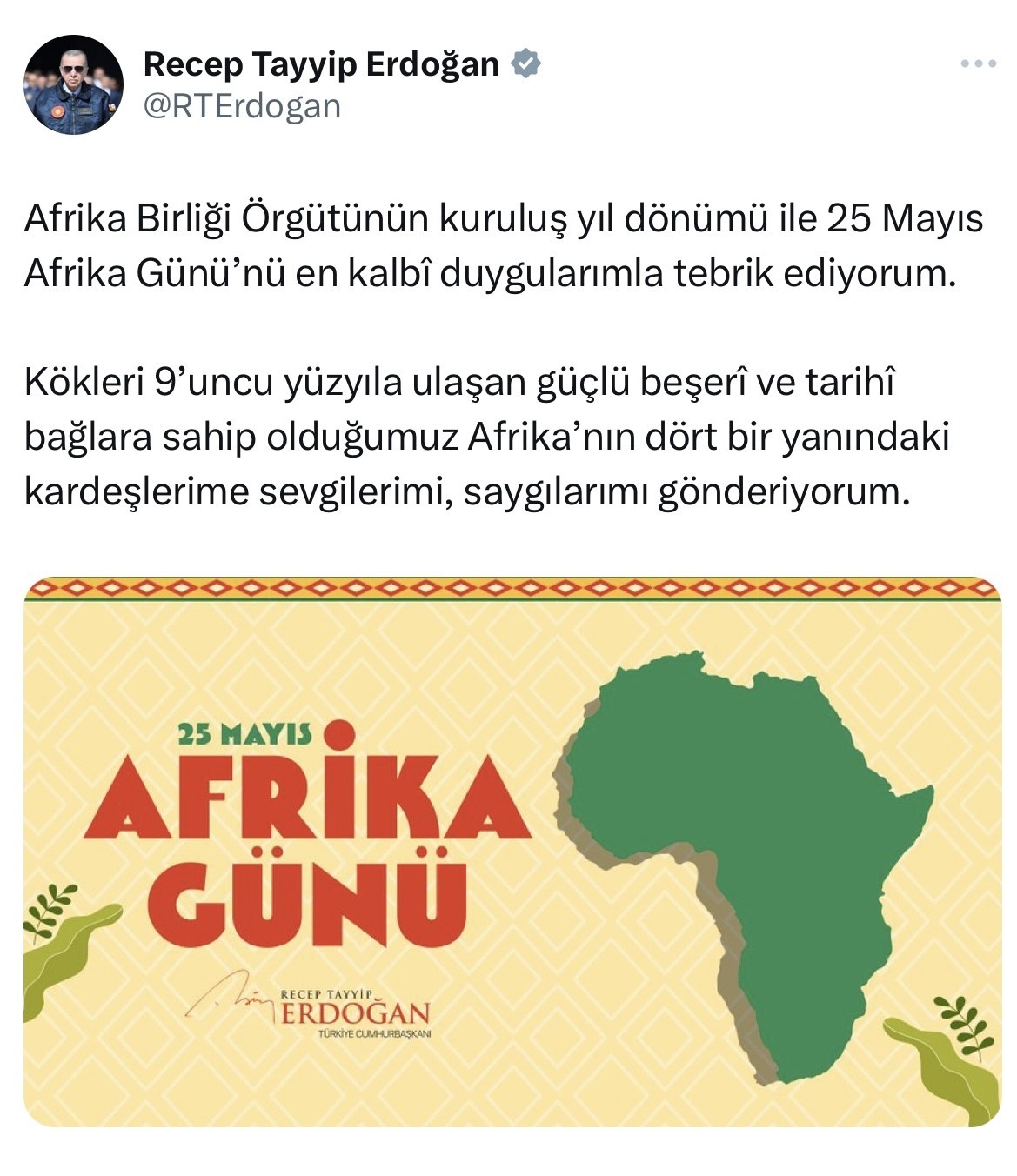 Cumhurbaşkanı Erdoğan’dan Afrika Günü paylaşımı