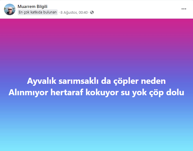 Ayvalık Sarımsaklı’da yaşayan vatandaşlar