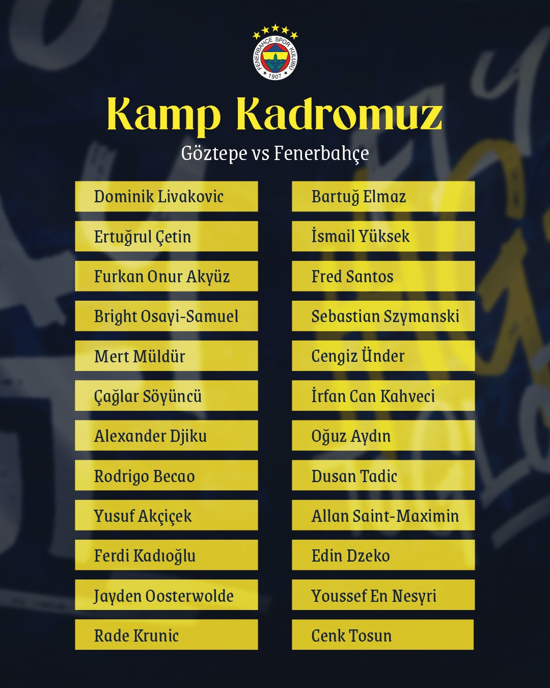 Fenerbahçe’nin Göztepe ile oynayacağı