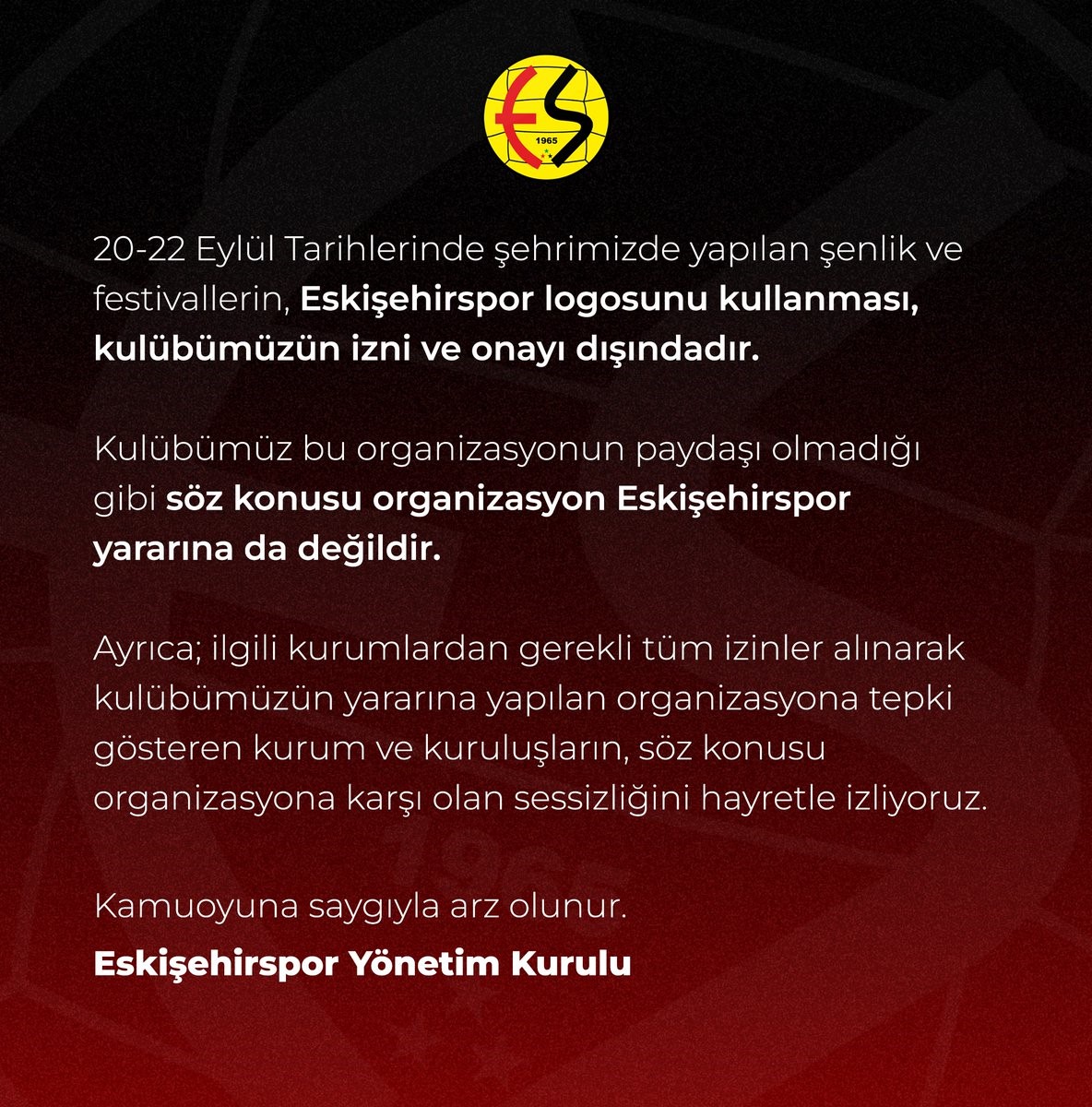 Eskişehirspor’dan logolarını izinsiz kullanan organizasyona tepki