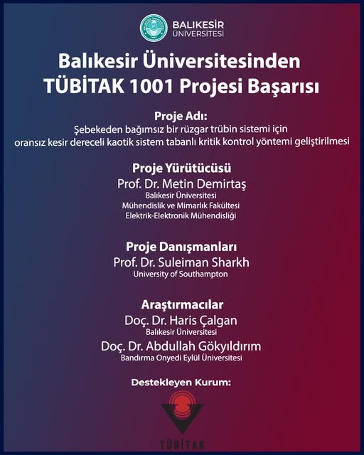 Balıkesir Üniversitesi akademisyenlerinden Prof. Dr. Metin Demirtaş’ın yürüttüğü proje TÜBİTAK