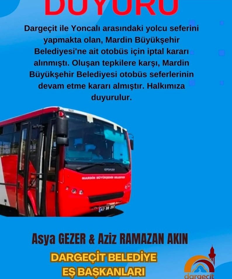 Mardin’de DEM Partili Dargeçit Belediyesi, Büyükşehir Belediyesi’ne ait Dargeçit-Yoncalı hattındaki