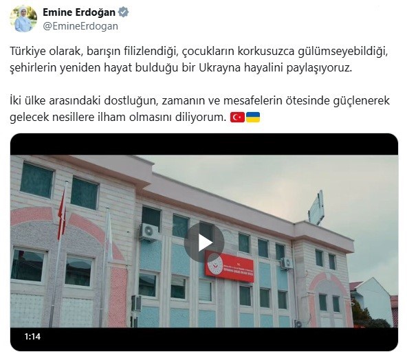 Cumhurbaşkanı Recep Tayyip Erdoğan’ın eşi Emine Erdoğan, Türkiye-Ukrayna ilişkilerine yönelik,