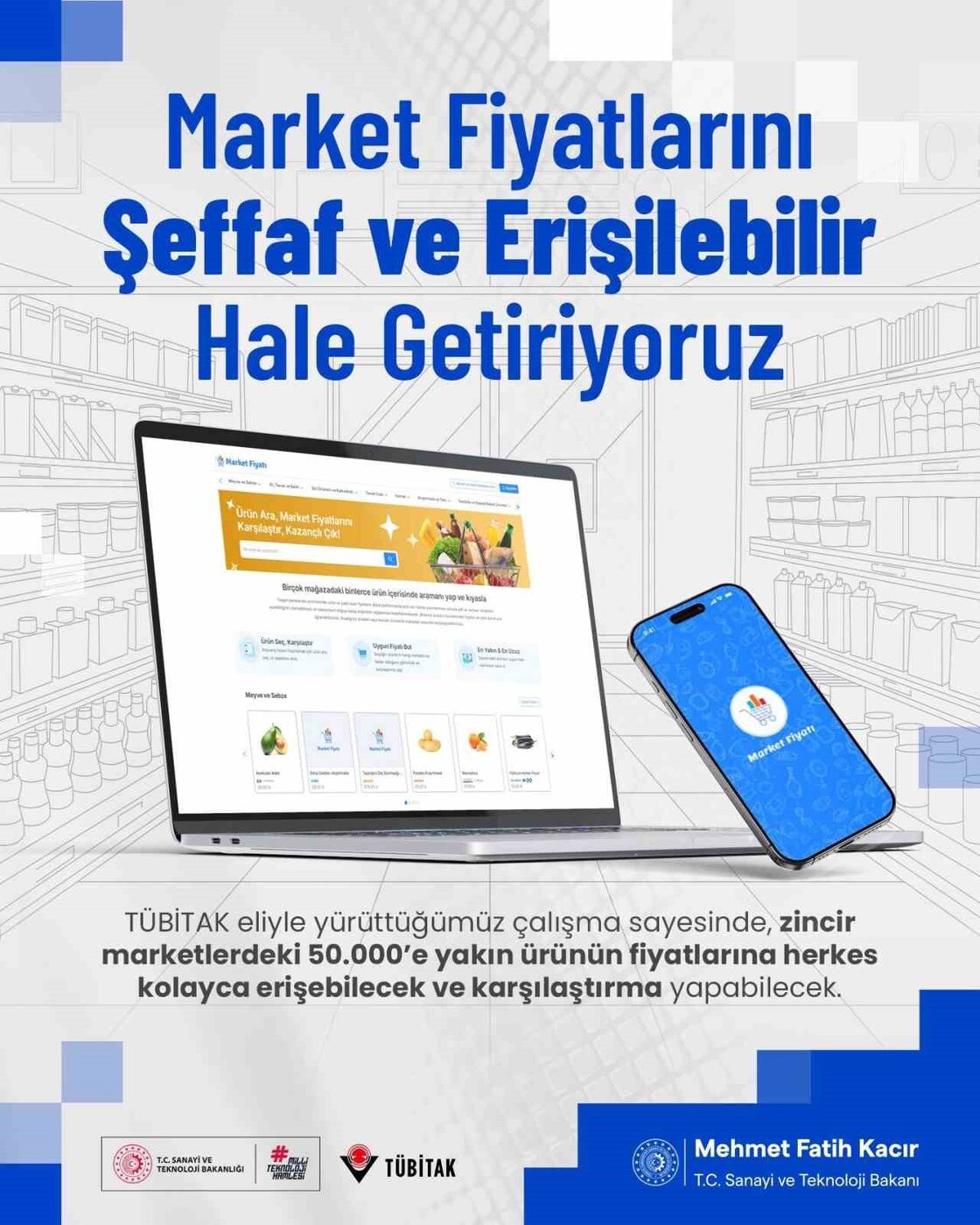 TÜBİTAK eliyle geliştirilen “Market Fiyatı” uygulaması ile zincir marketlerdeki 50