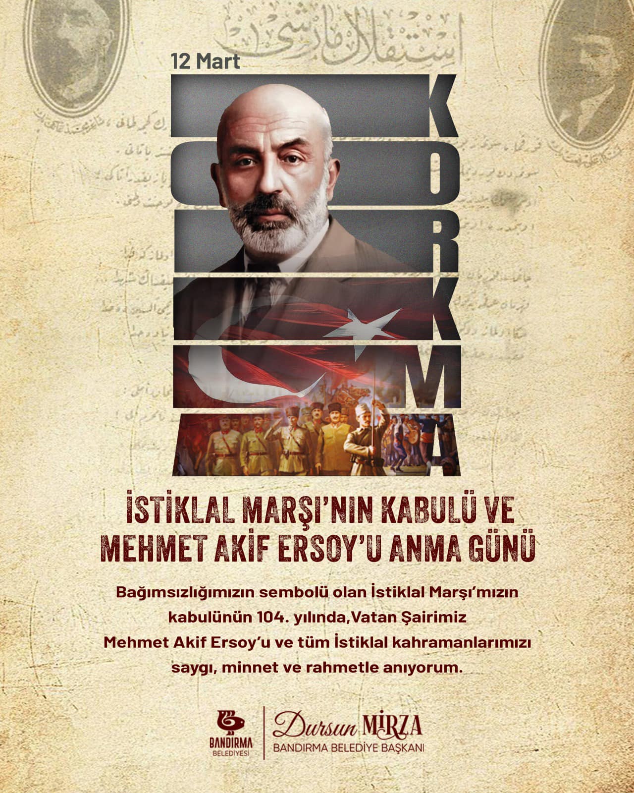 Bandırma Belediye Başkanı Dursun Mirza, İstiklal Marşımızın yazarı Mehmet Akif
