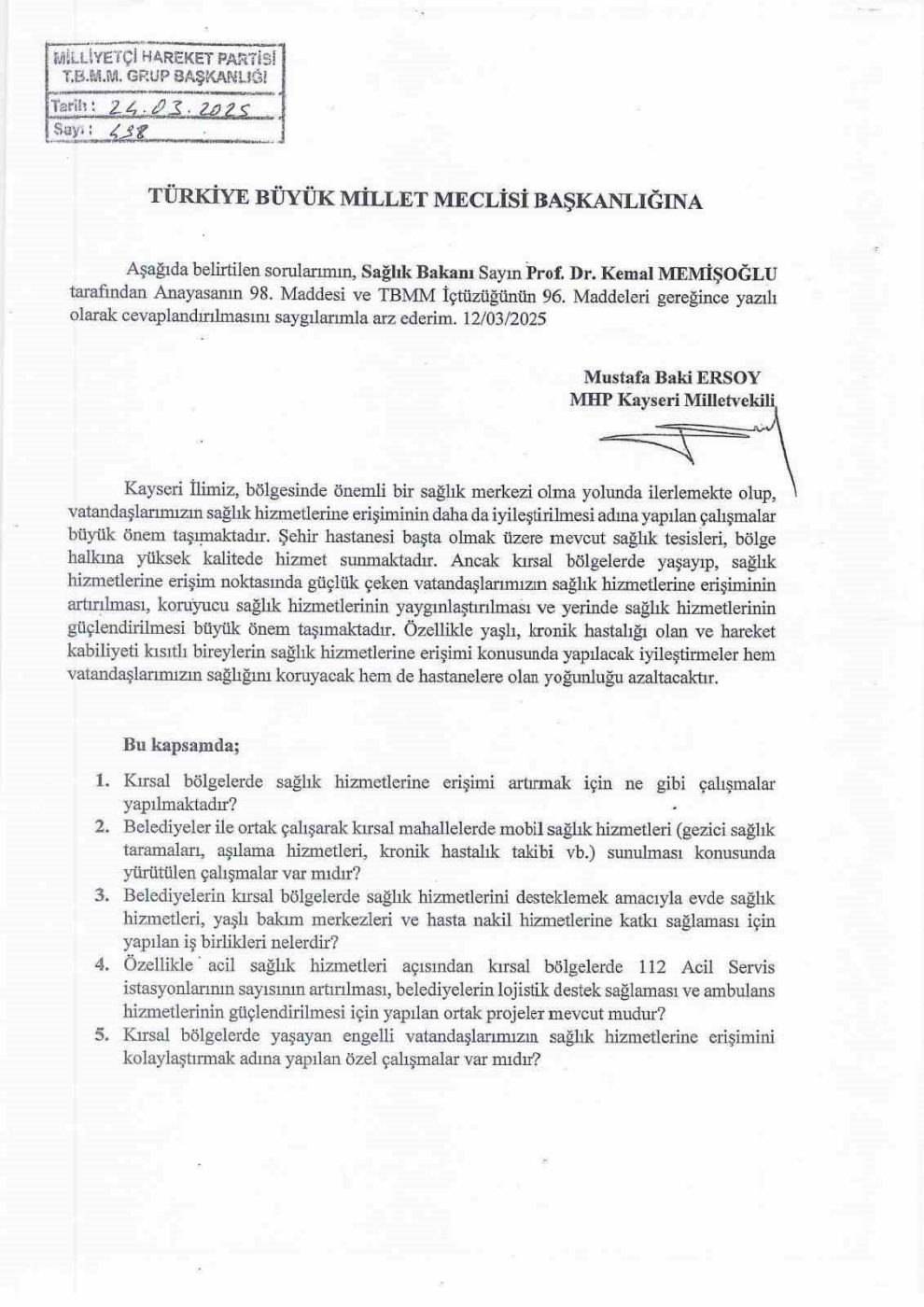 Milliyetçi Hareket Partisi (MHP) Kayseri Milletvekili Baki Ersoy, sosyal medya
